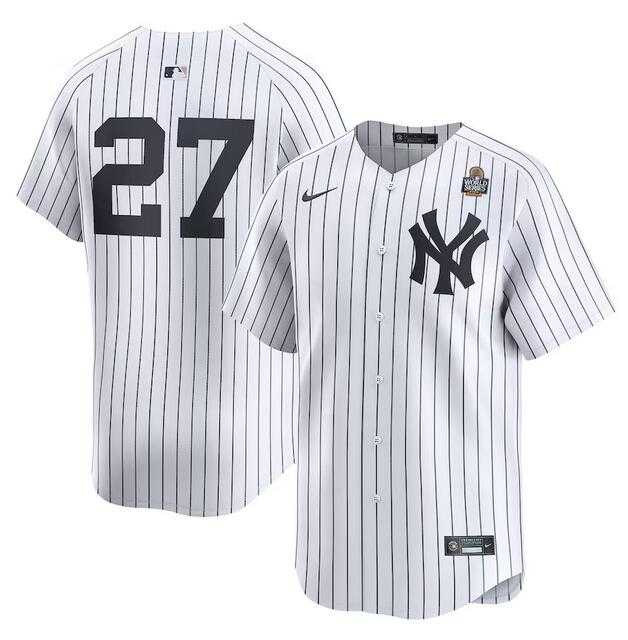 Mens New York Yankees #27 Giancarlo Stanton White 2024 World Series Home Limited Stitched Jersey Dzhi->new york yankees->MLB Jersey